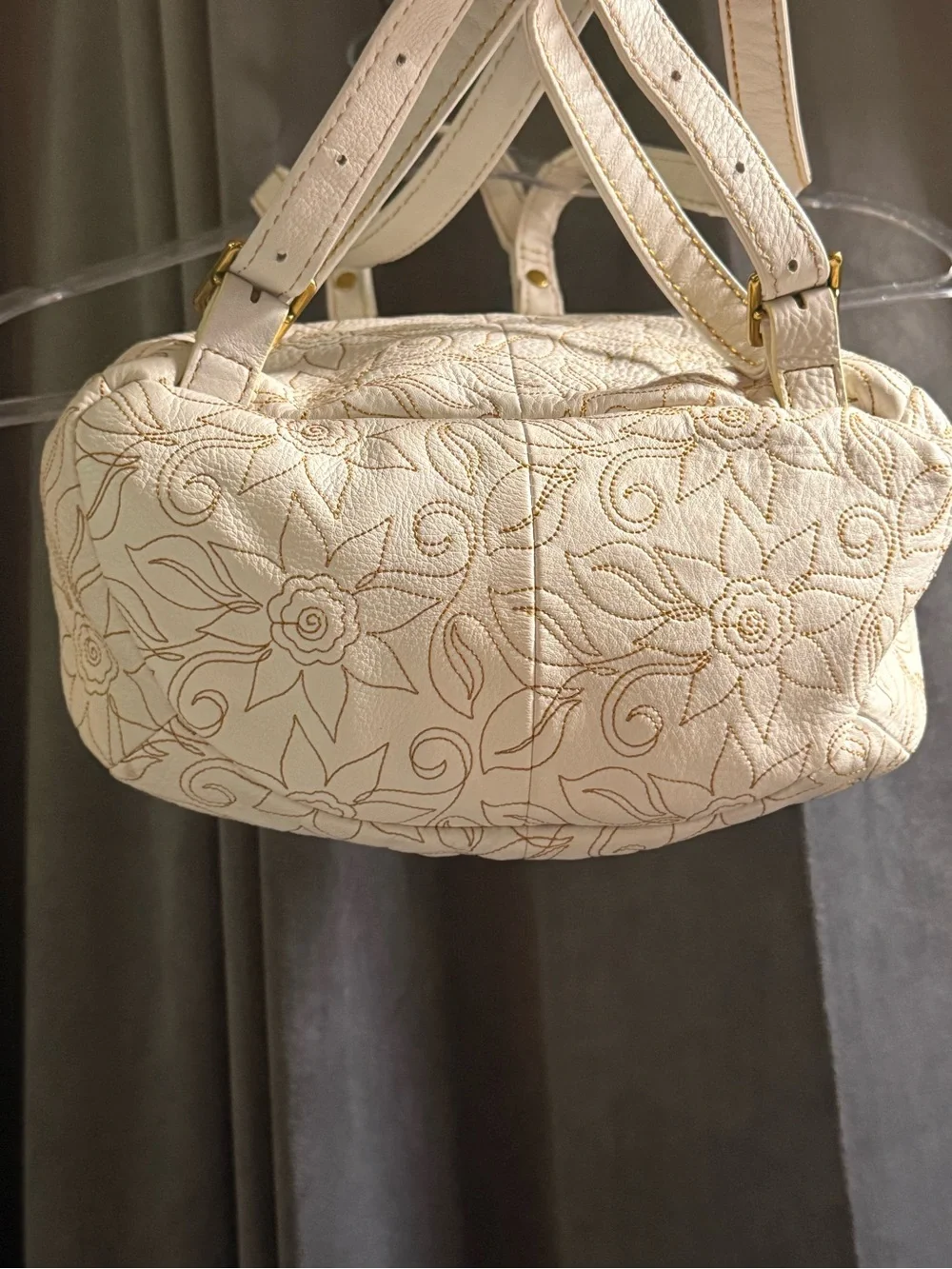 Hobo Embroidered Floral Leather Backpack - Cream